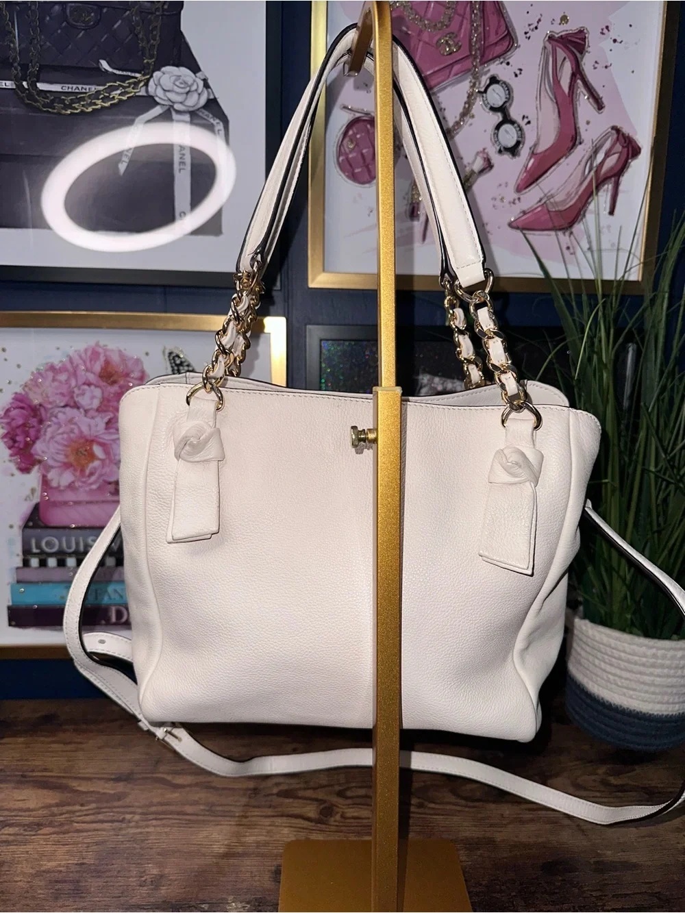 Tory Burch Harper Leather Satchel Ivory Cream Crossbody Bag